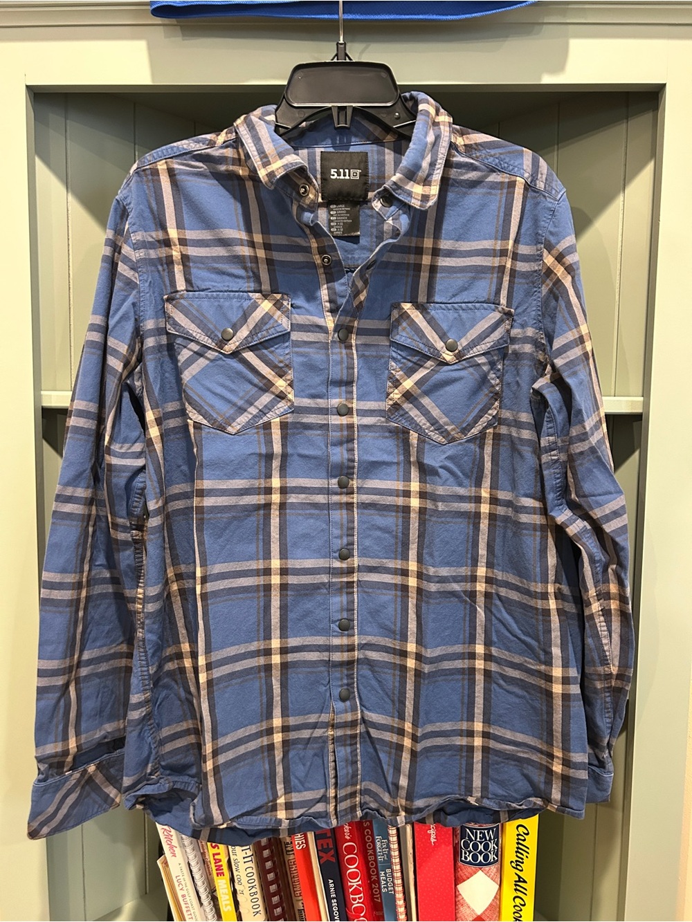 5.11 Tactical Blue and Tan Plaid Snap-Front Button-Down Shirt
